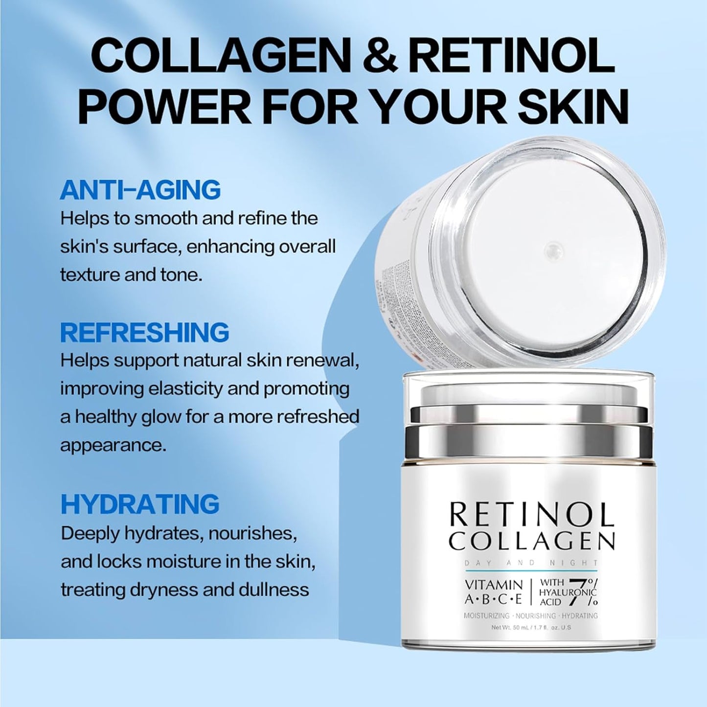 Night Cream Face Moisturizer with Retinol, Collagen, Niacinamide 10%, anti Wrinkle Face Cream, Made in USA, Retinol Cream for Face, anti Aging Face Cream, Face Moisturizer for Women, 1.7Oz