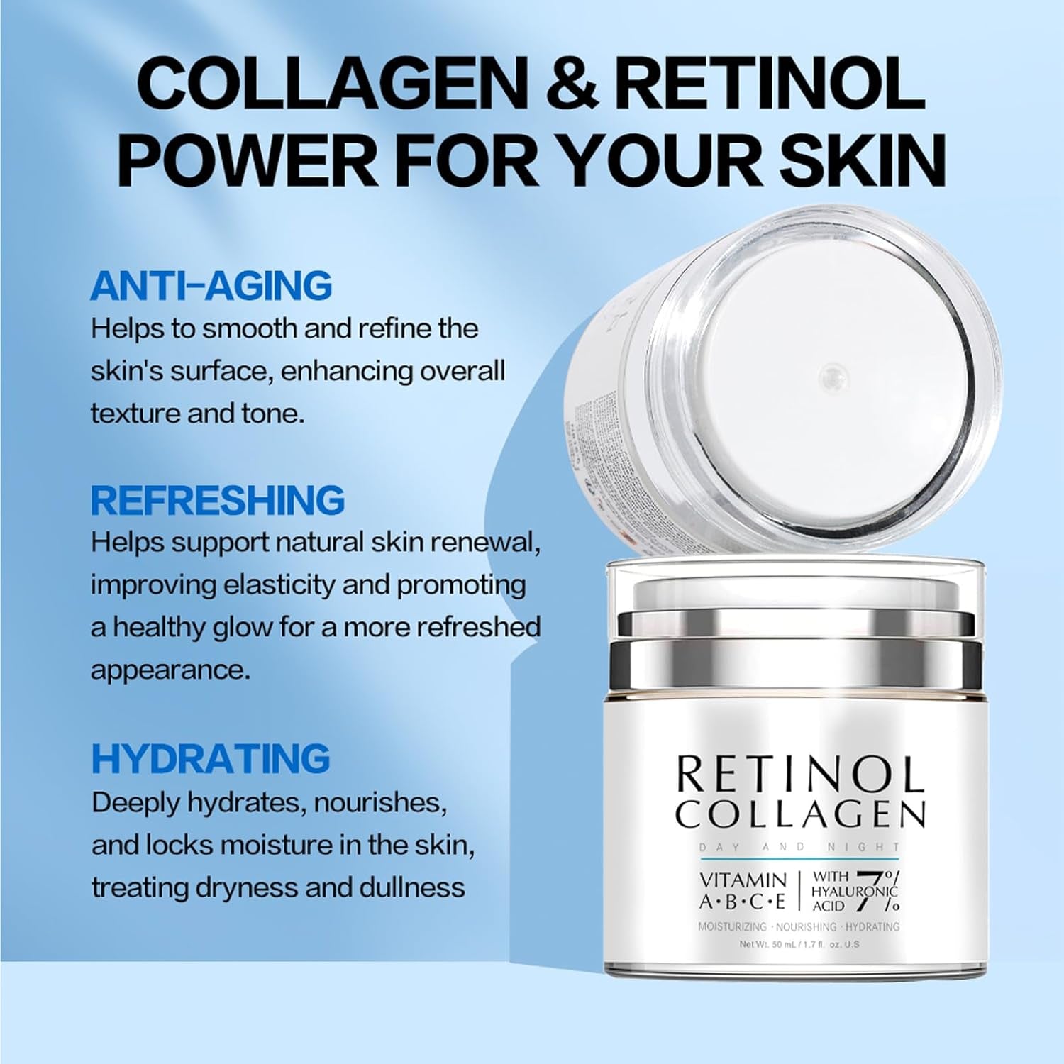 Night Cream Face Moisturizer with Retinol, Collagen, Niacinamide 10%, anti Wrinkle Face Cream, Made in USA, Retinol Cream for Face, anti Aging Face Cream, Face Moisturizer for Women, 1.7Oz